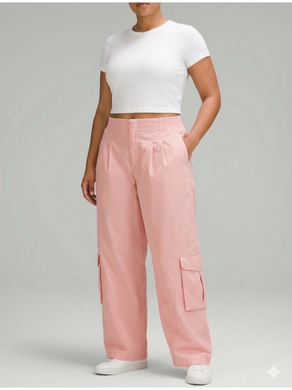 Free People Mvmnt Cargo Pants Pink High-Waisted Adjustable Hem Women’s Size XL